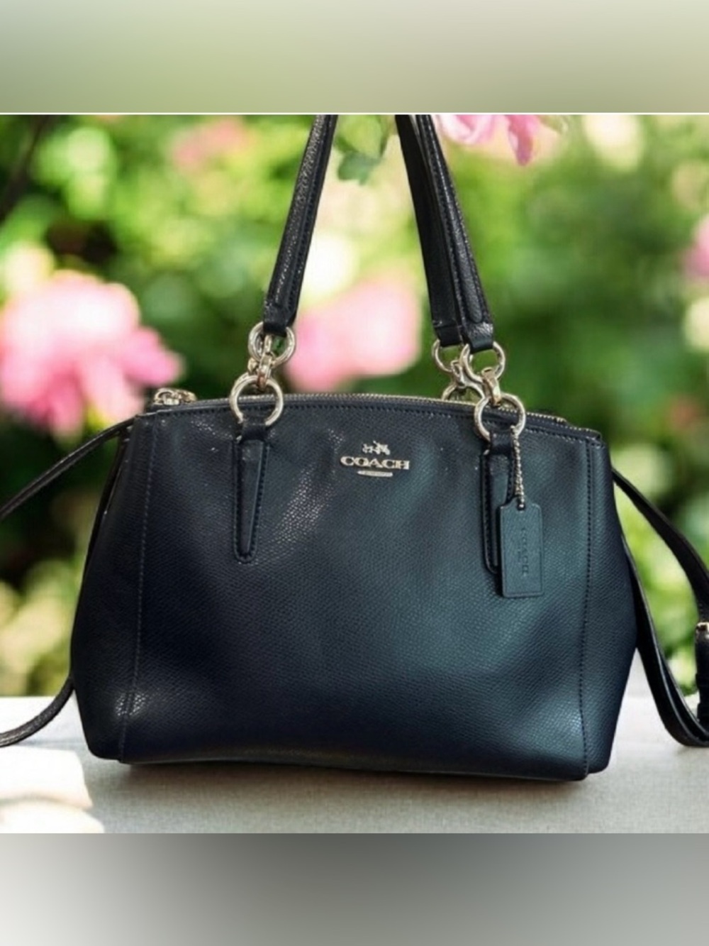 Coach Navy Blue Leather Shoulder Satchel with Gold Hardware EUC